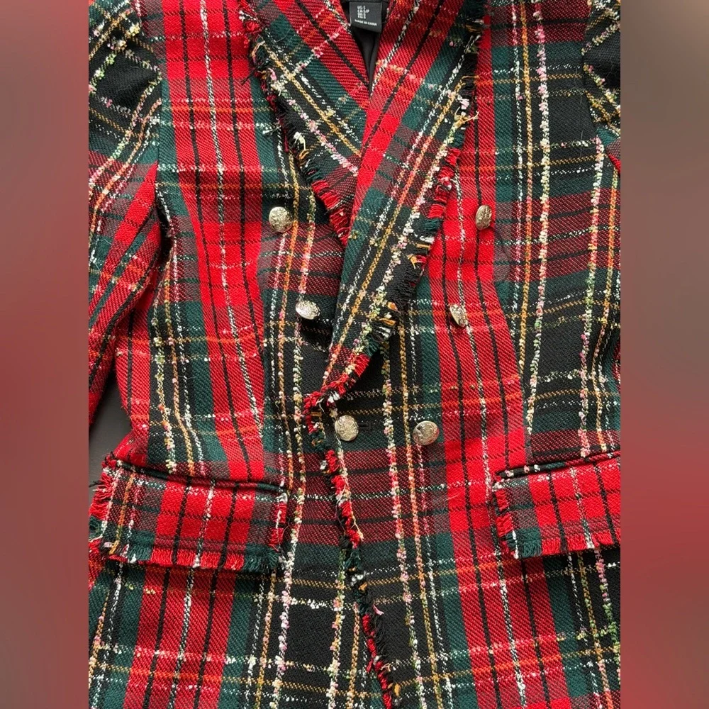Rachel Zoe Tweed Plaid Red Black Jacket size small